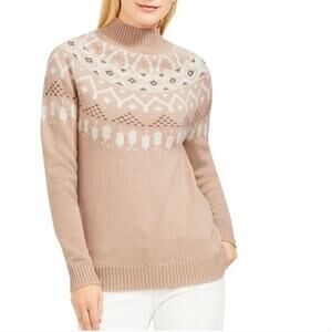 J. MCLAUGHLIN Oslo Fair Isle Wool Sweater Nordic Tan Cream Sz M {3R42}